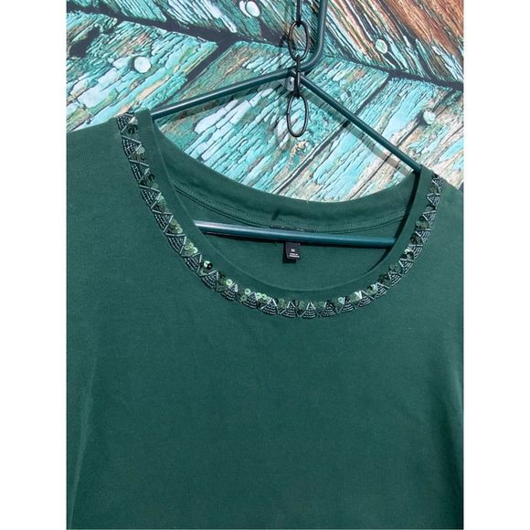 Talbots Green Bead Accent Neckline Size Medium 🍃🌿 - Picture 3 of 13
